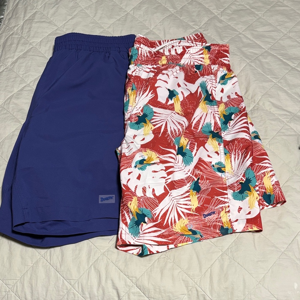 Duluth Trading Co Red Tropical and Blue Swim Shorts